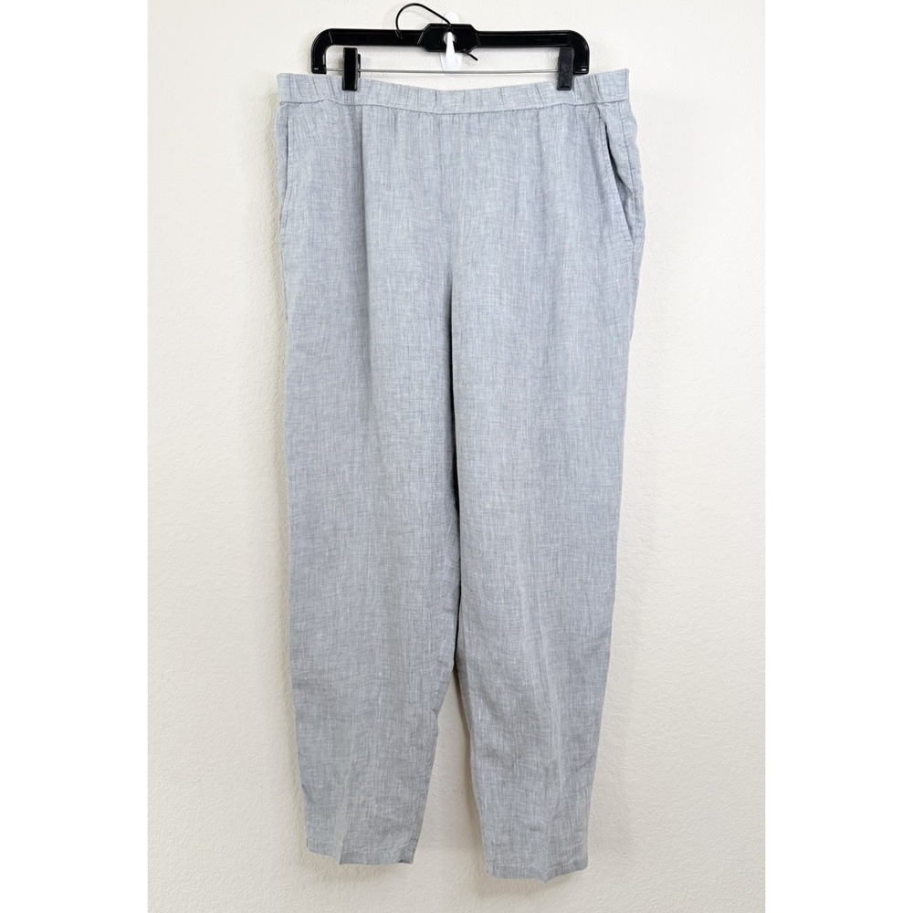 Eileen Fisher Organic Linen Pants Women's L Gray Pull On Tapered Ankle Coastal
